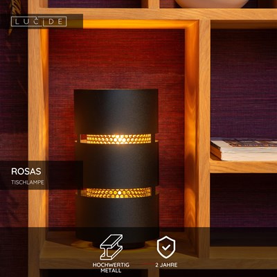 Lucide ROSAS - Tischlampe - Ø 16 cm - 1xE27 - Schwarz